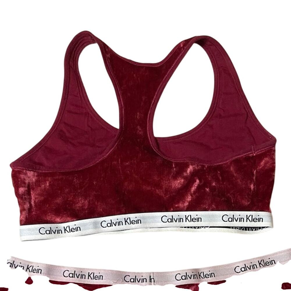 Calvin Klein Deep Red Crushed Velvet Racerback Sports Bra Medium - Picture 2 of 5